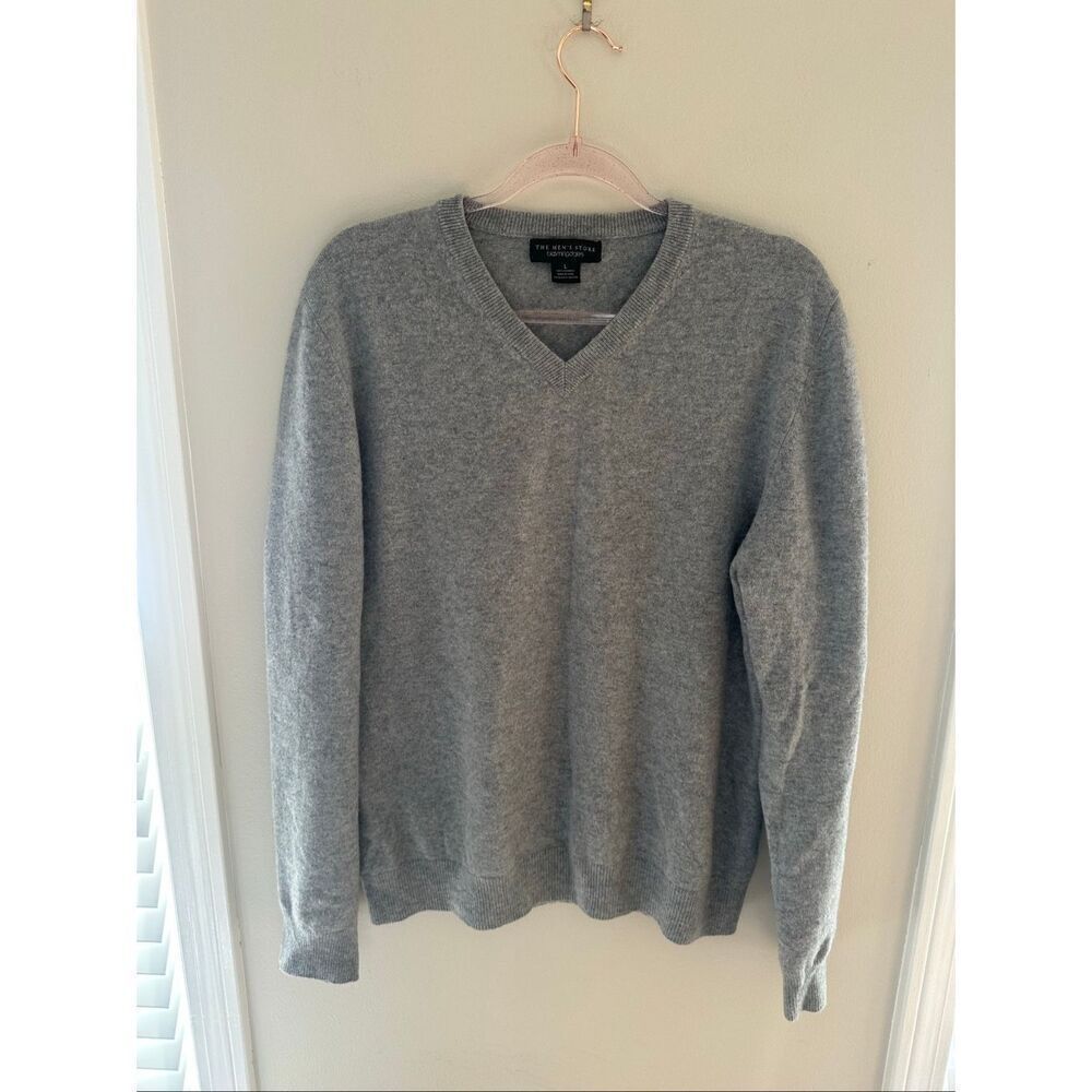 Bloomingdale’s The Men’s Store Grey V-Neck Sweater 100% Cashmere Size Large